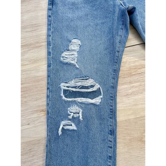 Mango Blue Solid‎ Denim Ripped Jeans Button Relaxed Regular Fit Size 12 USA - Picture 4 of 10